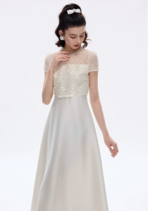 Rhine mesh nail bead embroidered patchwork dress