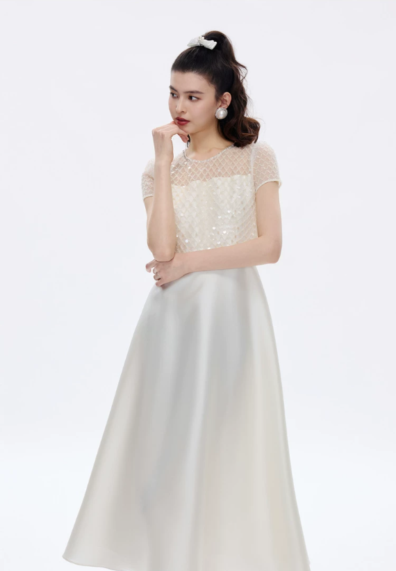 Rhine mesh nail bead embroidered patchwork dress Rhine mesh nail bead embroidered patchwork dress