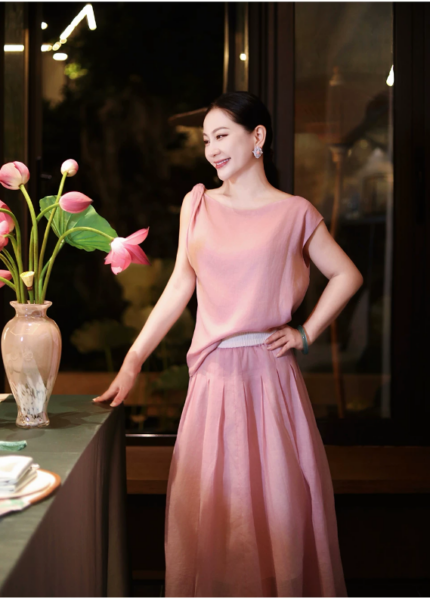 Cold toned lotus root powder double-layer silk cotton breathable and cool new Chinese style top&skirt