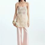 Vacation style hollow knitted camisole white sleeveless vest skirt