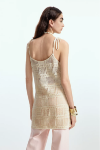 Vacation style hollow knitted camisole white sleeveless vest skirt