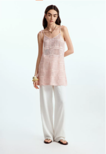 Vacation style hollow knitted camisole white sleeveless vest skirt