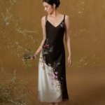 Blue mulberry silk 100% sexy back printed suspender nightgown