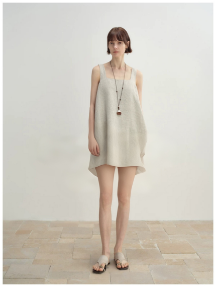 Retro square neck doll dress, women's summer loose short A sleeveless vest skirt