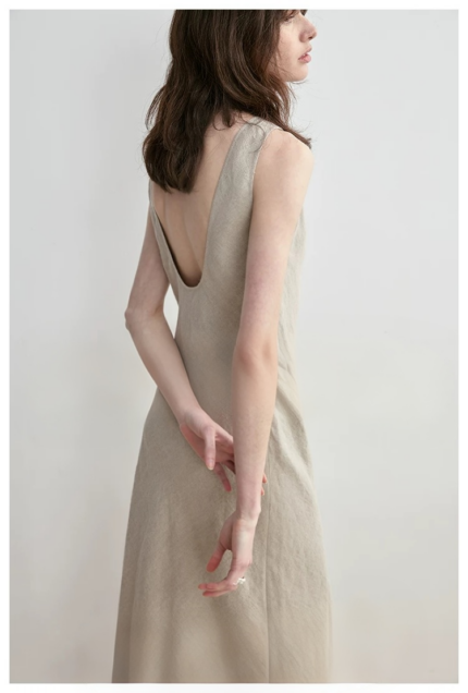 Handmade tassel edge skirt+deep back U-neck long skirt for women's summer sleeveless vacation dress