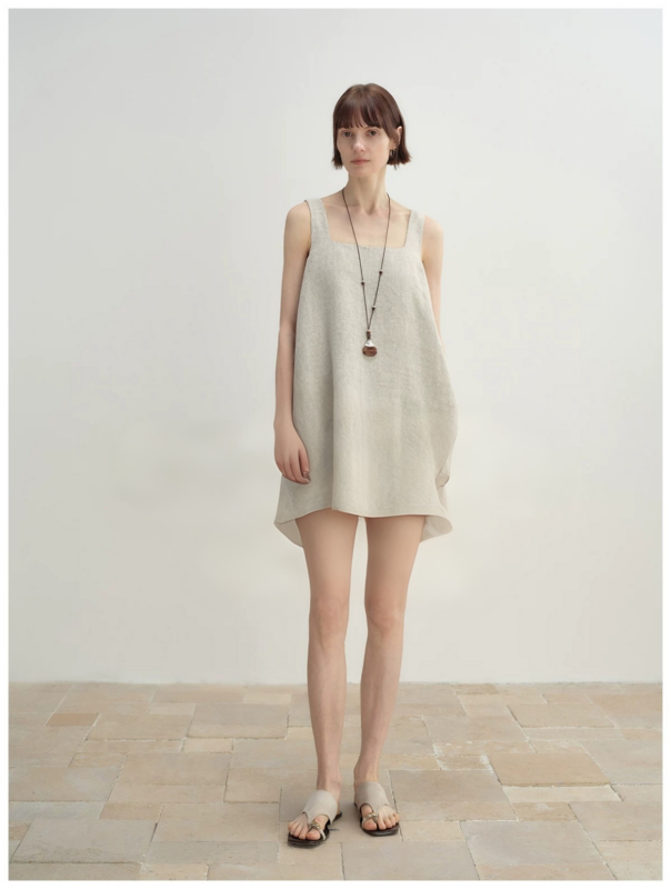 Retro square neck doll dress, women's summer loose short A sleeveless vest skirt
