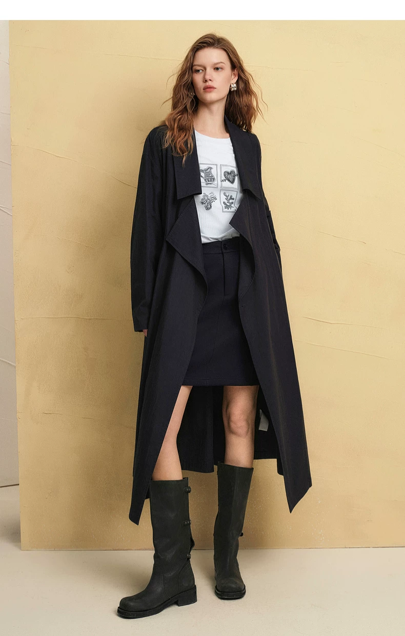 Women's long trench coat with lapel collar, 2026 autumn new collection Women's long trench coat with lapel collar, 2026 autumn new collection
