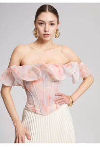 Colorful lotus leaf edge fishbone corset, waist cinching, body cinching, strapless