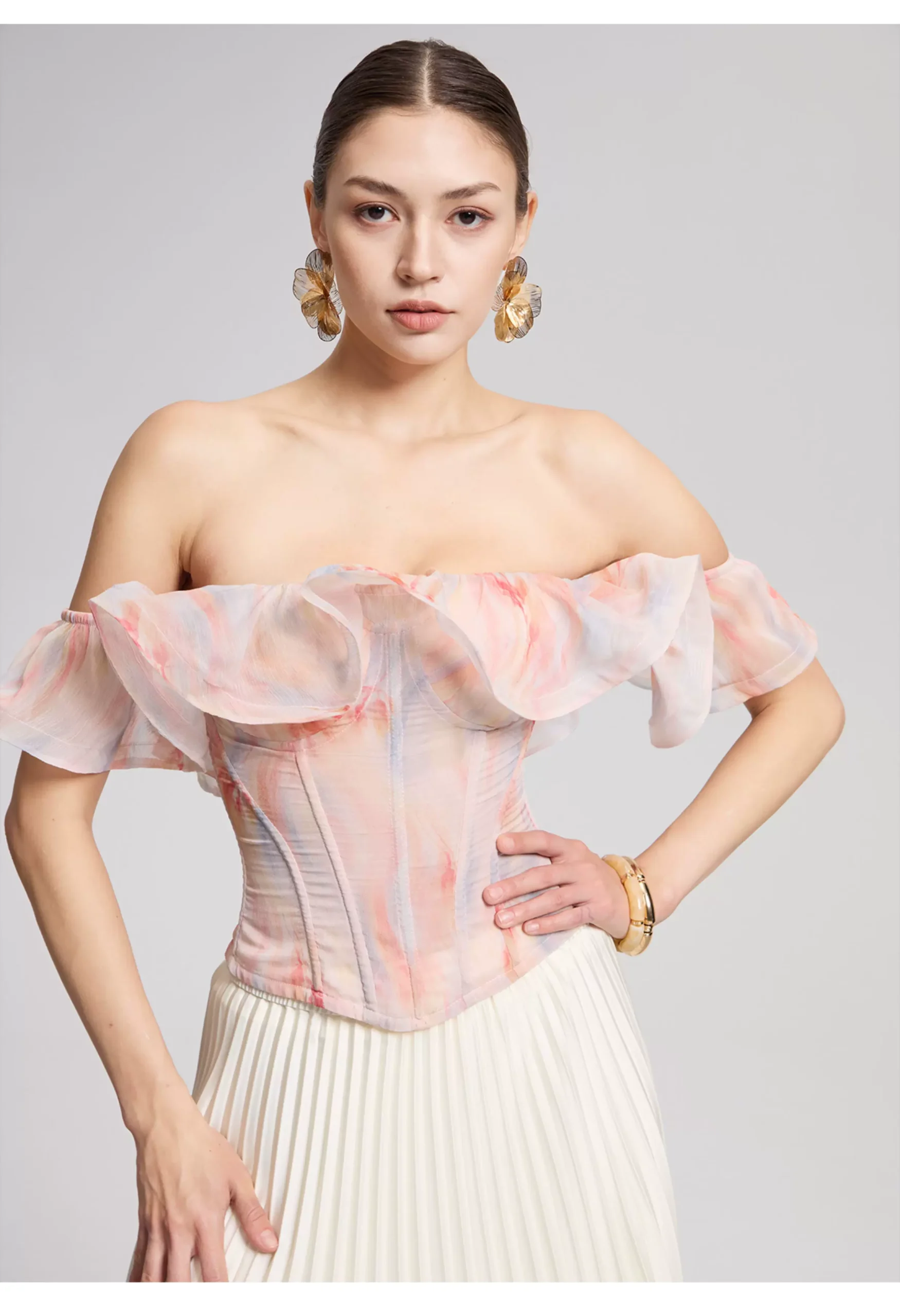 Colorful lotus leaf edge fishbone corset, waist cinching, body cinching, strapless Colorful lotus leaf edge fishbone corset, waist cinching, body cinching, strapless