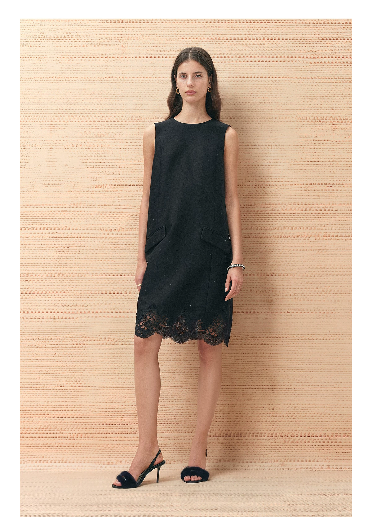 Sheep hair, mulberry silk, satin embroidered lace A-line dress Sheep hair, mulberry silk, satin embroidered lace A-line dress