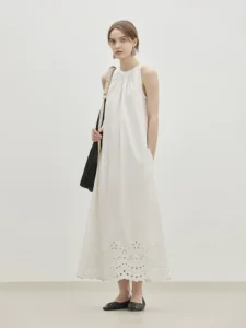 Vacation style hanging neck pure cotton A-line skirt