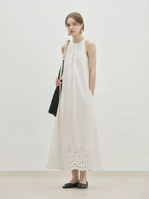 Vacation style hanging neck pure cotton A-line skirt