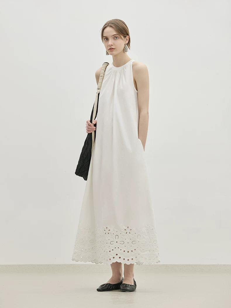 Vacation style hanging neck pure cotton A-line skirt Vacation style hanging neck pure cotton A-line skirt