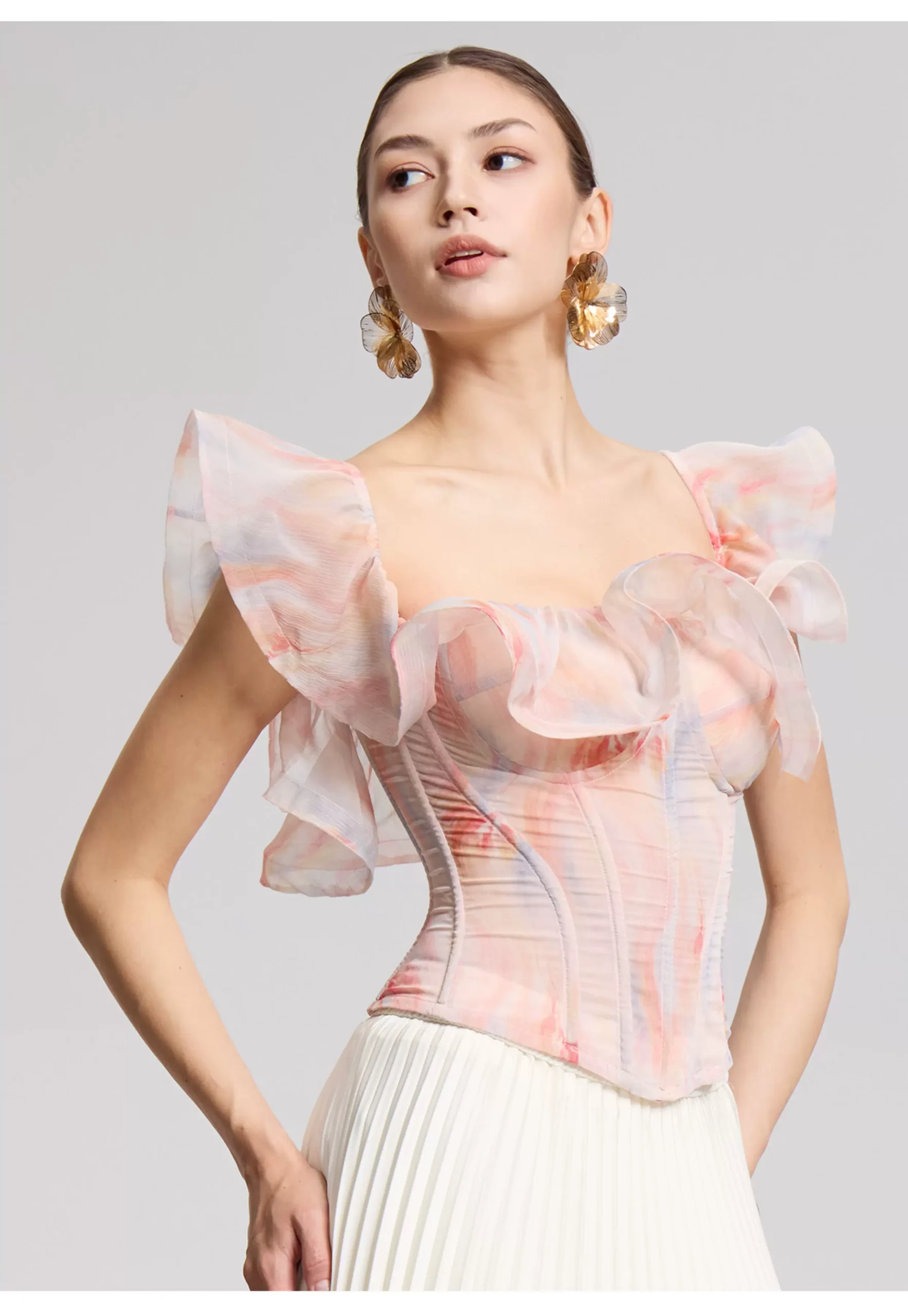 Colorful lotus leaf edge fishbone corset, waist cinching, body cinching, strapless Colorful lotus leaf edge fishbone corset, waist cinching, body cinching, strapless