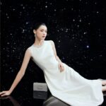 Beaded Audrey Hepburn-style white dress
