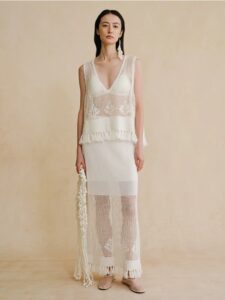 Songta tassel straight tube half skirt elegant slim fit knitted half skirt