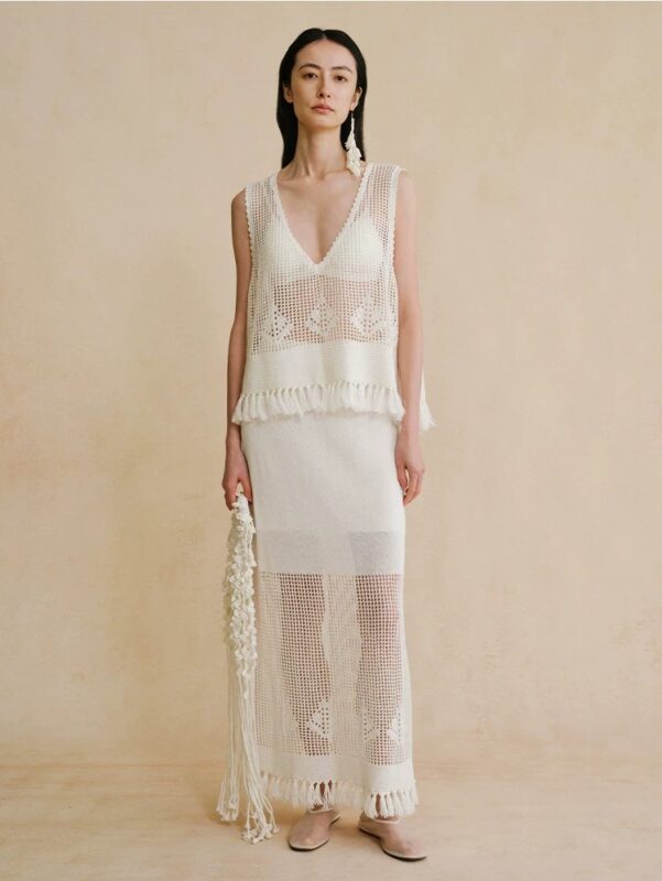 Songta tassel straight tube half skirt elegant slim fit knitted half skirt