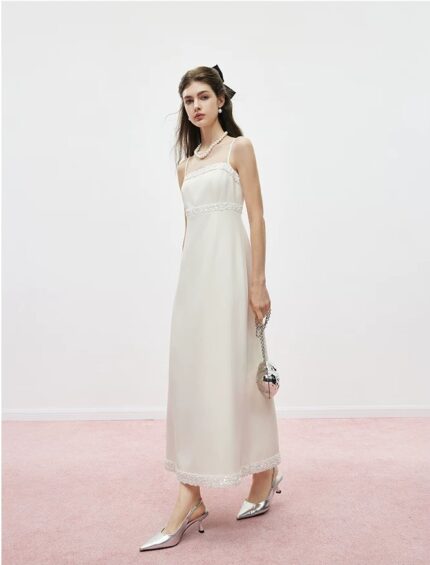 Strap top dress for women in spring, small fragrance style, sleeveless long vest dress