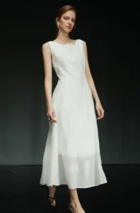 White textured sleeveless dress for women
