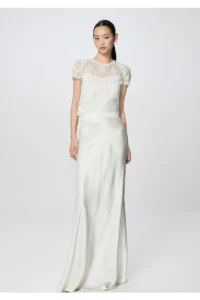 High waisted satin hanging half skirt made of silk A-line fish tail long skirt