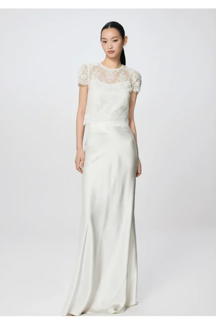 High waisted satin hanging half skirt made of silk A-line fish tail long skirt