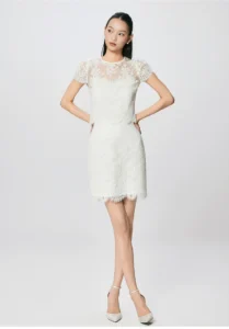 French style lace midi skirt high waisted A-line skirt summer temperament short skirt
