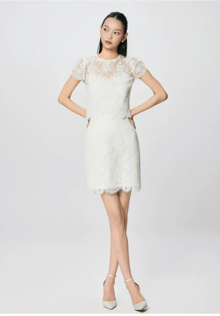 French style lace midi skirt high waisted A-line skirt summer temperament short skirt
