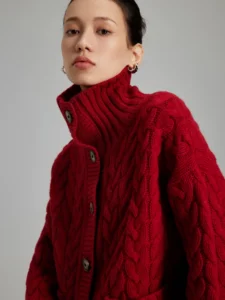 Twisted flower stand up collar cardigan sweater jacket