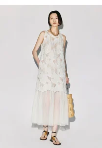 2026 summer hollow lace design sheer skirt dress