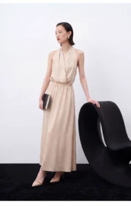 Hanging neck backless skirt, high waist slimming, A-line hanging vinegar dress