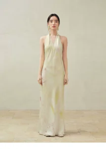 V-neck hanging neck printed dress