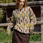 Heavy duty brushed wool, real silk cashmere, artistic printed round neck loose knit sweater