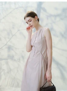 French minimalist button up dress