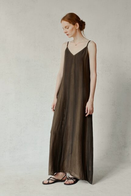 Silk blend camisole vest dress sleeveless V-neck solid color dress