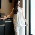 Sexy silk suspender nightgown, women's mulberry silk nude sleep, home clothes, pajamas