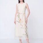 2026 sleeveless printed silk dress for women with a cinched waist and slimming temperament