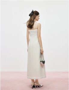 Strap top dress for women in spring, small fragrance style, sleeveless long vest dress