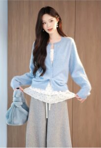Seamless one-piece brushed cashmere, real silk wool sweater, women's sweater
