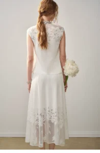 Gentle style dating white knitted skirt set