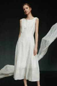 White textured sleeveless dress for women