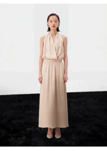 Hanging neck backless skirt, high waist slimming, A-line hanging vinegar dress