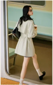 Women's casual windbreaker 2026 autumn British waist cinched mid length coat
