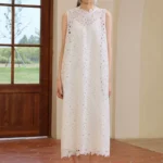 Lace cut flower hollow dress