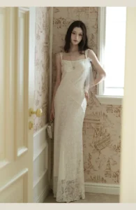 Strap Lace Satin Splicing Strap Dress