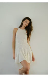 Romantic lace jacquard elastic knitted sleeveless vest dress