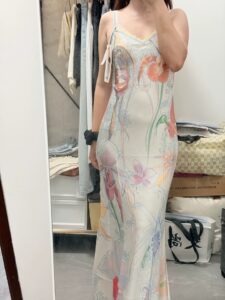 Printed camisole dress, women's diagonal cut, long skirt for outerwear