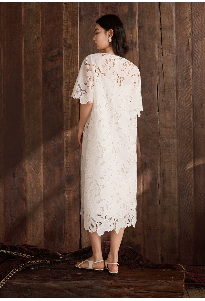 Water soluble lace round neck dress women's summer new suspender dress two-piece set Water soluble lace round neck dress women's summer new suspender dress two-piece set