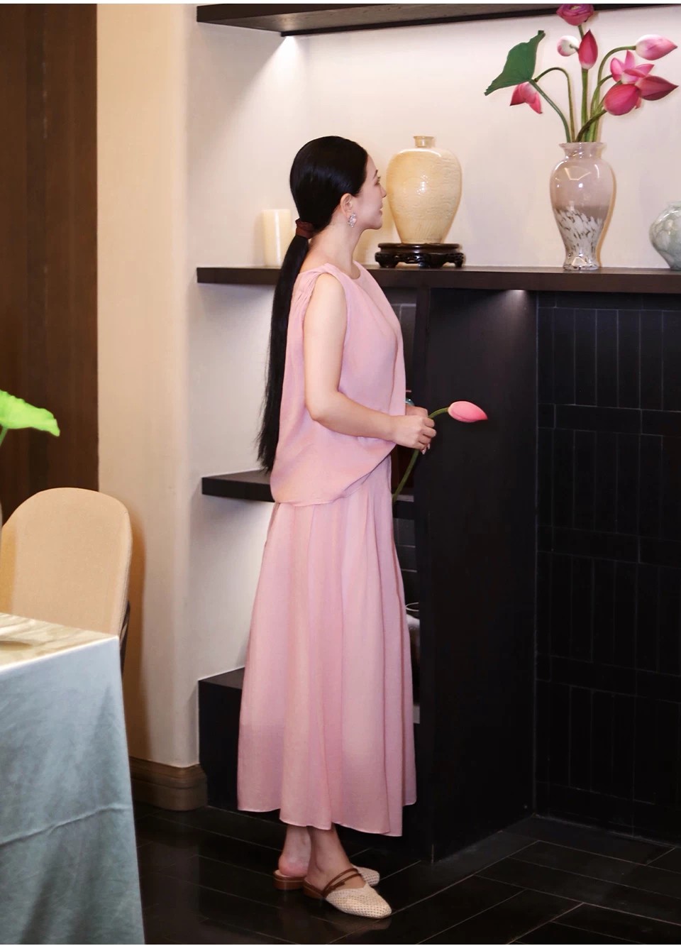 Cold toned lotus root powder double-layer silk cotton breathable and cool new Chinese style top&skirt Cold toned lotus root powder double-layer silk cotton breathable and cool new Chinese style top&skirt