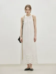 Vacation style hanging neck pure cotton A-line skirt