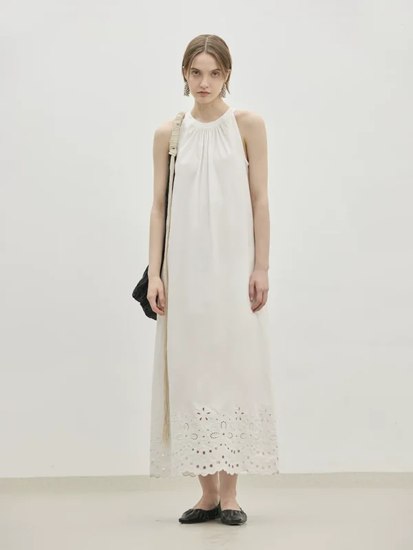 Vacation style hanging neck pure cotton A-line skirt
